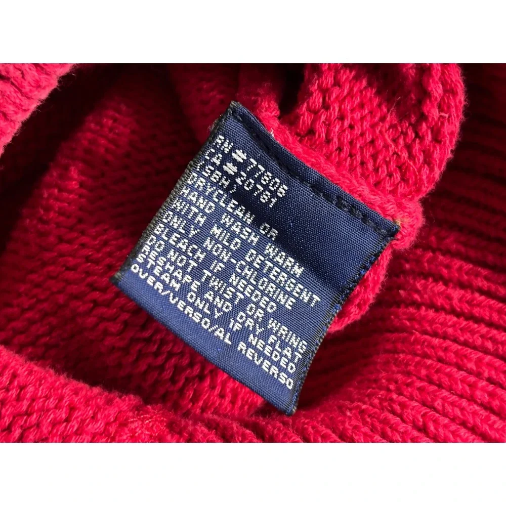Tommy Hilfiger Mens Red Cotton Knit Crewneck Sweater Crest Logo Large‎